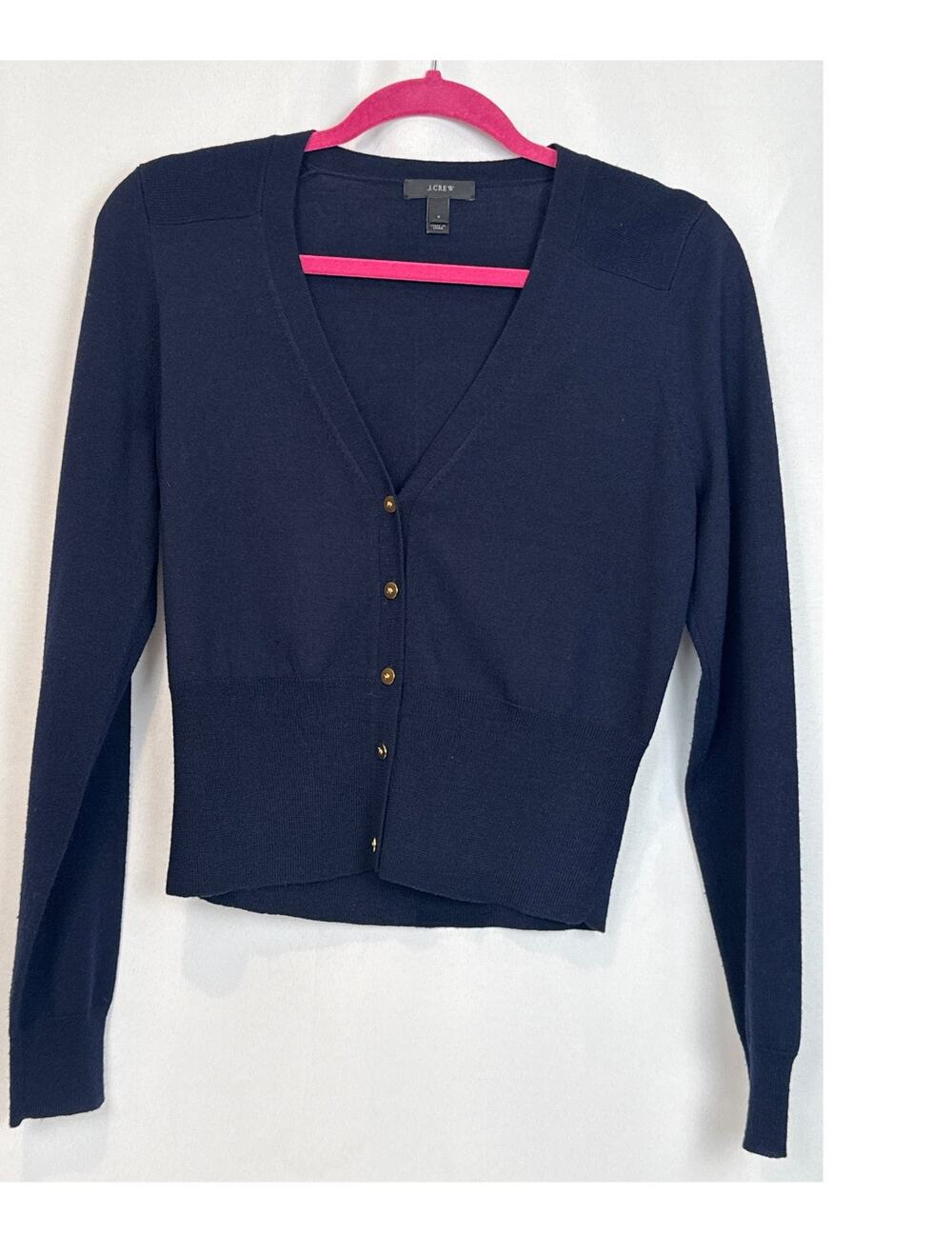 J.Crew Womens Navy Merino Wool Cardigan Gold Buttons Size M Preppy Nautical